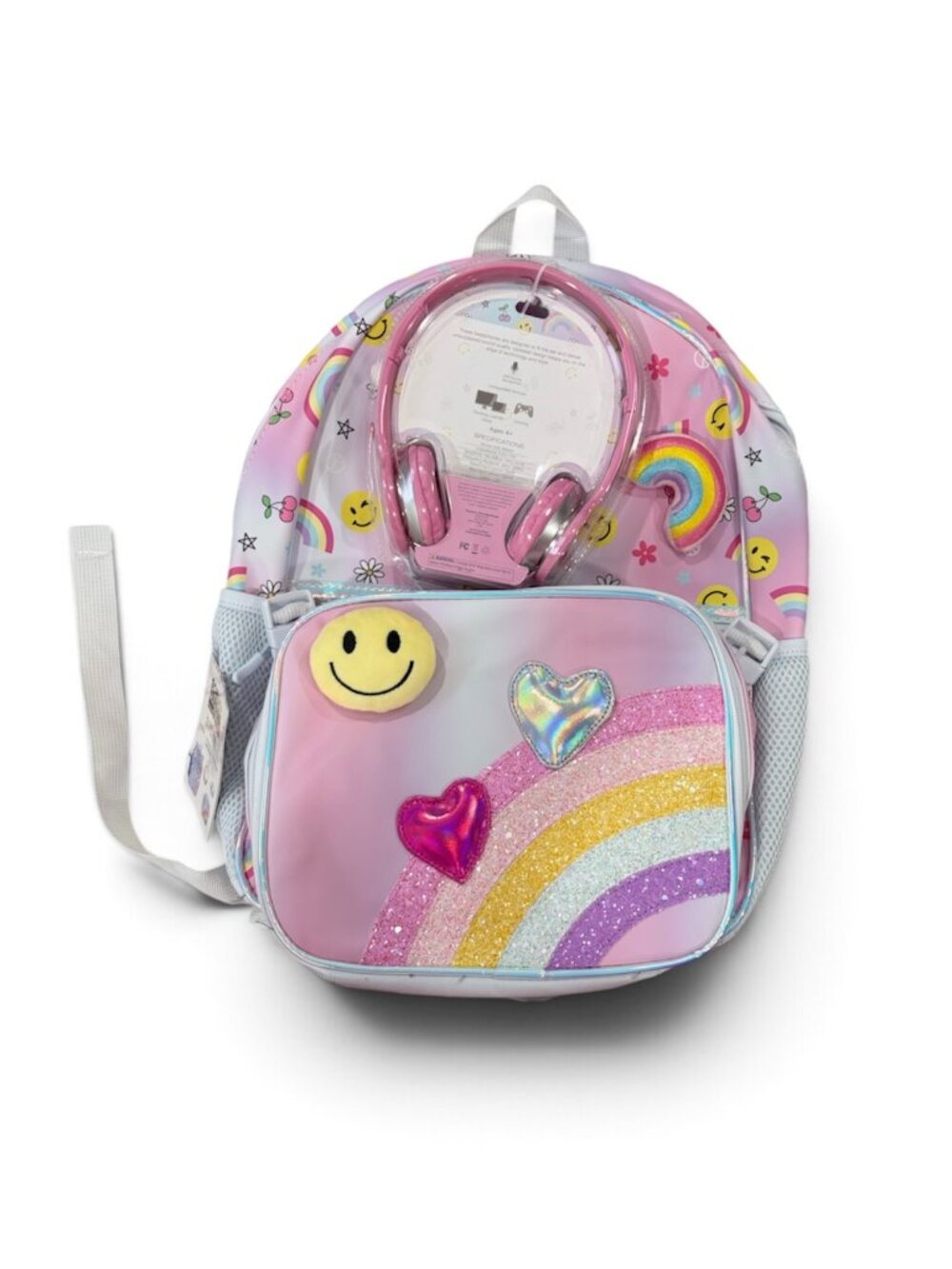 Kid's 1/" Emoji Rainbow Headphone Backpack Set, Pink One Size, NWT